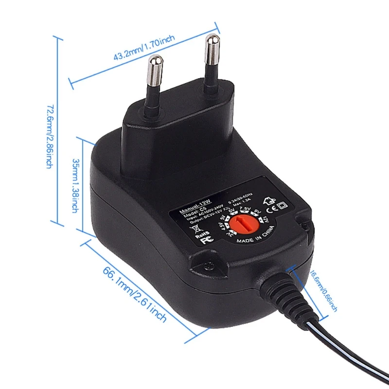 Adaptador corriente enchufe europeo, voltaje ajustable, reemplazo 2AAA, 3AAA, 4AAA, 6AAA, 8AAA, 4,5 V, 3V, 1,5 V, 6V, 9V, 12V