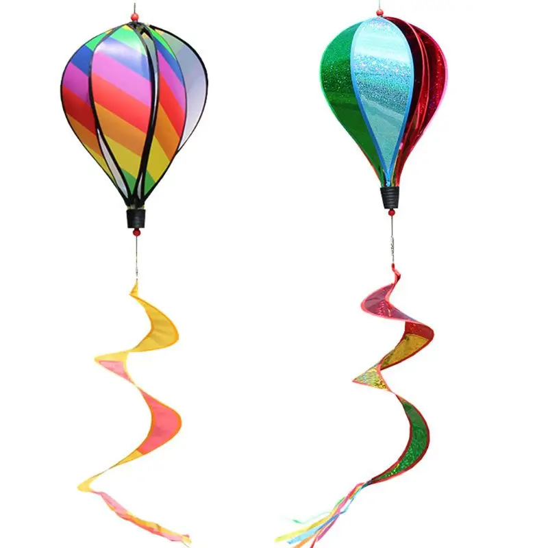 1 Set Wind Spinner Hot Air Balloon Decorative PVC Dream Catcher Rainbow Hot Air Balloon Rotating Windmill Hanging for Yard