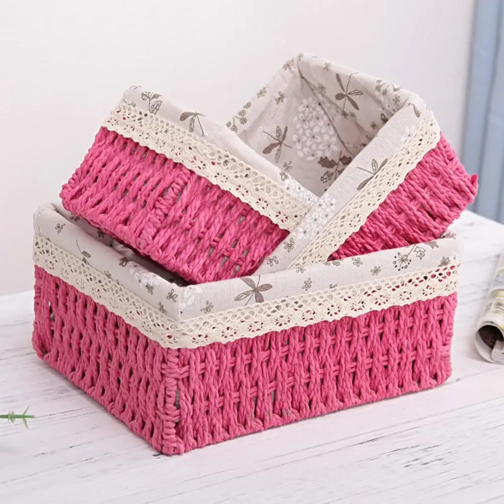 S M L Woven Storage Basket, Handmade Wicker Storage Basket with Removable Liner Home Decoration Organize