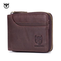 Billeteras de cuero genuino para hombre, monedero pequeño Retro, tarjetero de cuero de vaca, monedero de bolsillo