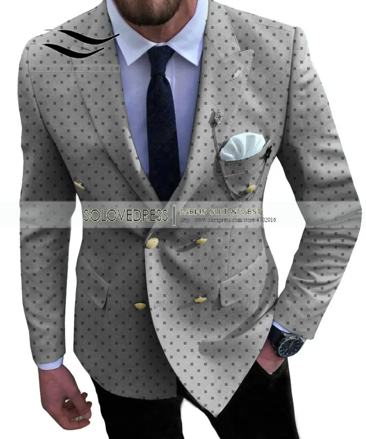 Formal Men's Suits Jacket  Double Breasted Patterned Bussiness Prom Tuxedos Jacket For Wedding Groomsmen (Only Blazer)