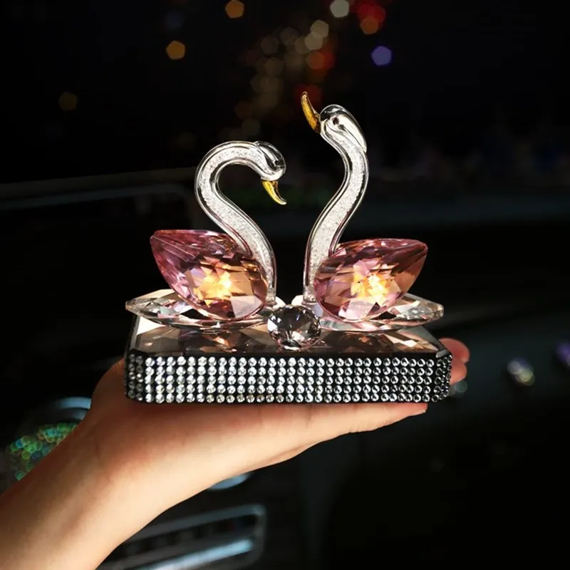 Holiday gift creative colorful crystal swan diamond car decorations ladies home office car interior ornaments