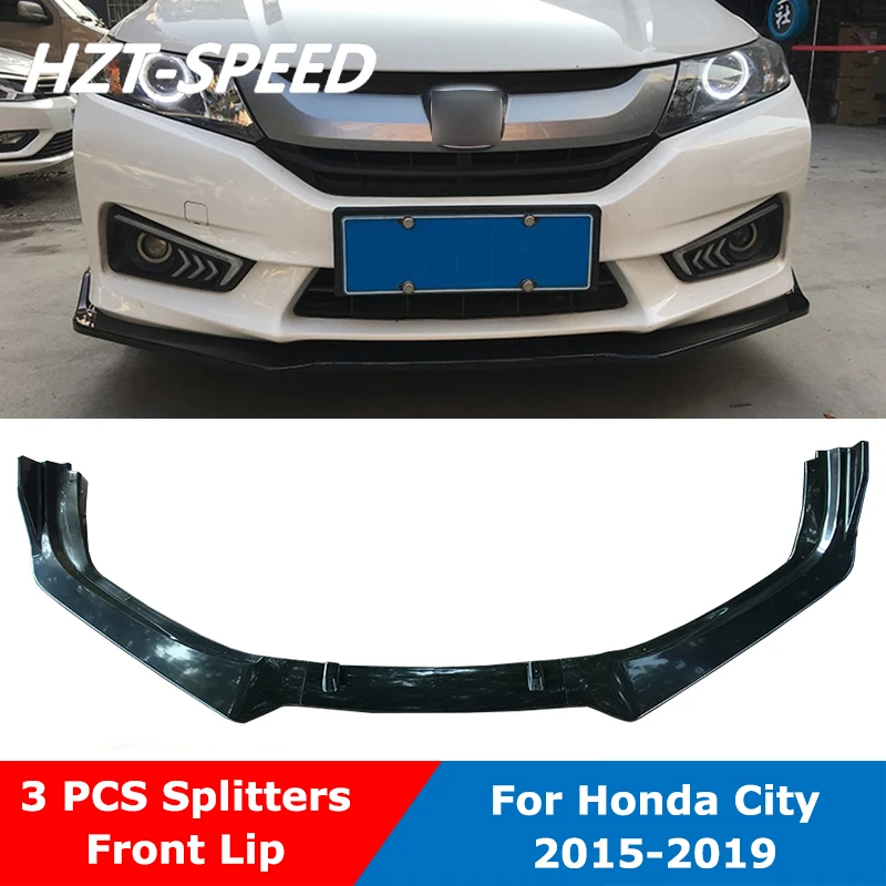 3 PCS ABS Black Front Bumper Shovel Lip Diffuser Spoiler For Honda City Small Car Body Kit 2015-2019