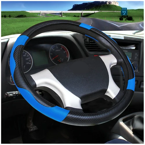 Imagen 2 del producto Protector para volante de coche, autobús, camión, para 36 38 40 42 45 47 50 CM de diámetro exterior, envoltura para volante de cuero de microfibra azul y rojo