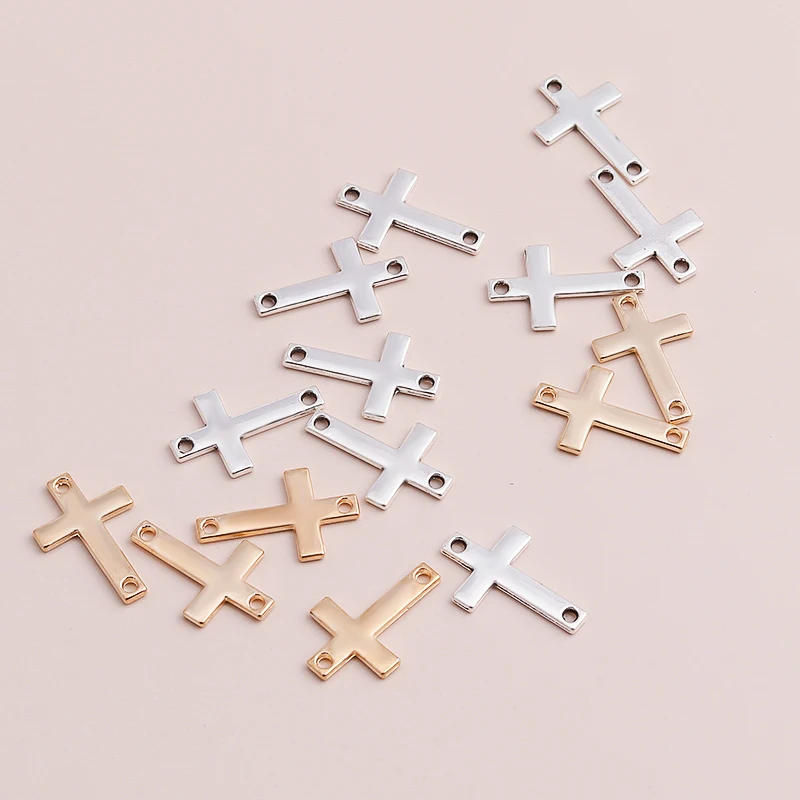 Leslie 40pcs Small Alloy Connector Cross Charms Pendants for Handmade Bracelets Necklaces 2 Color 18x12mm Jewelry Accessories