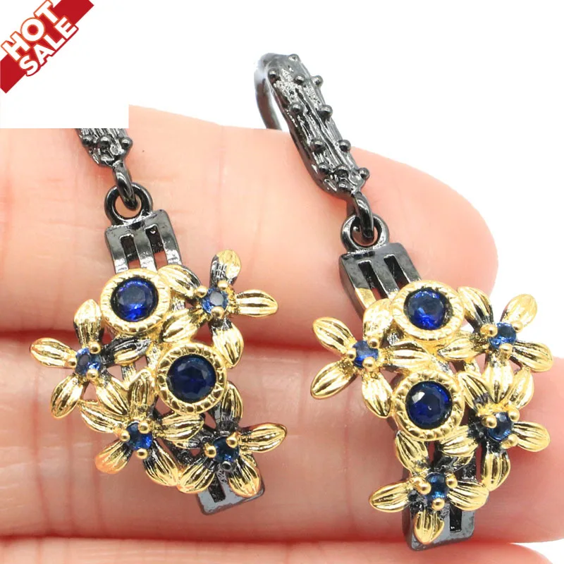 

Buy 3 get 1 free 39x18mm Vintage 7.3g Tanzanite Pink Tourmaline Flower For Women Black Gold Silver Earrings