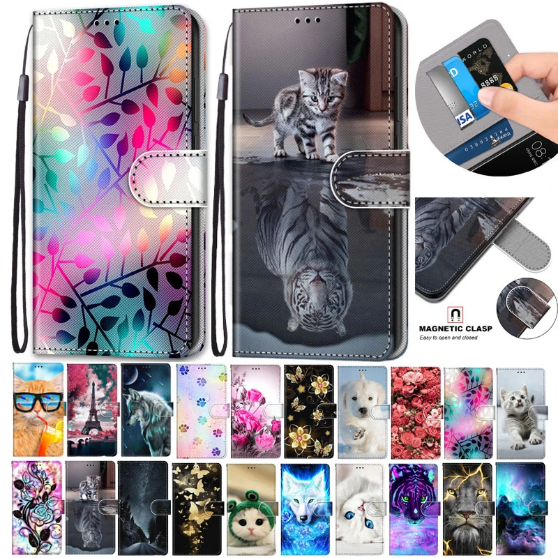 Flip Leather Case For Xiaomi Redmi Note 9 9S Pro MAX Fundas 3D Wallet Card Holder Stand Book Cover Cat Dog Painted Coque Capa