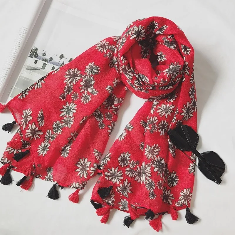 

2021 Newest Women Floral Printed Scarf Printed Pattern Cotton Scarf Shawls Wraps Hijabs