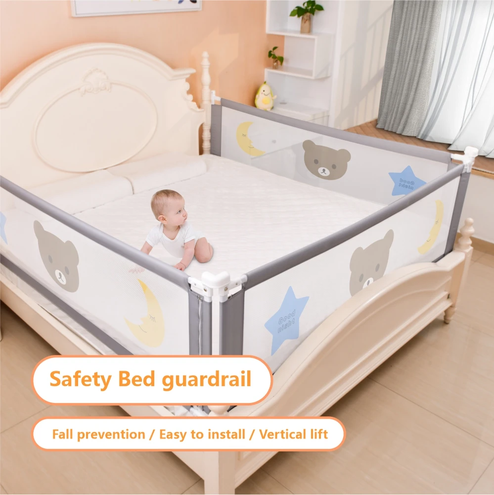 Barrera de seguridad para cama infantil, barandilla plegable para bebé, para el hogar Corralito, puerta de cercado para cuna, rieles ajustables para