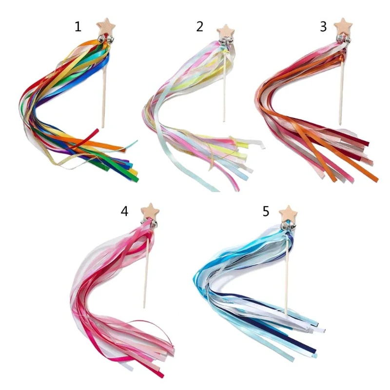 Rainbow Ribbon Hand Bells Hand Kite Sensory Ribbon Toy Montessori Waldorf Toys Kids Toddler Rattle Ball Kite Ribbon Toy