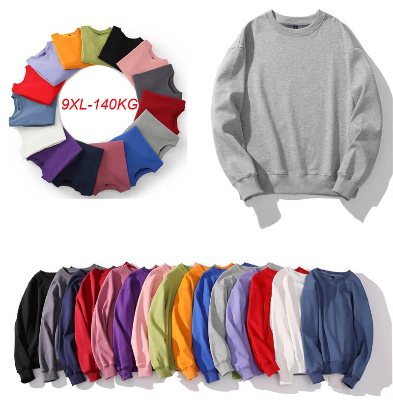 

Winter fleece o-neck sweatshirt men plus size bust 144cm 5XL 6XL 7XL 8XL 9XL loose solid long sleeve sweatshirt 15 colors