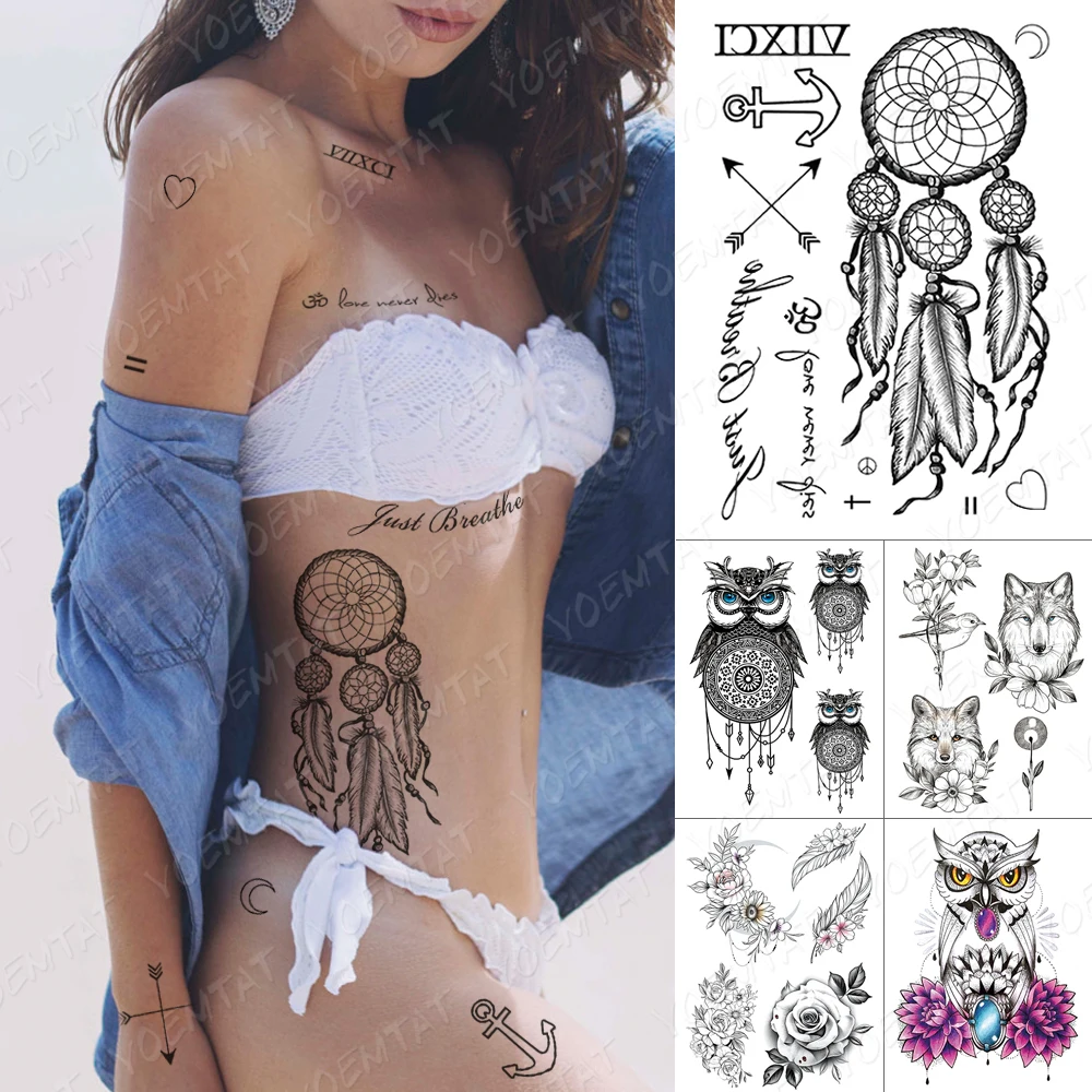 

Waterproof Temporary Tattoo Sticker Dream Catcher Arrow Moon Old School Flash Tattoos Owl Fox Body Art Arm Fake Tatoo Women Men