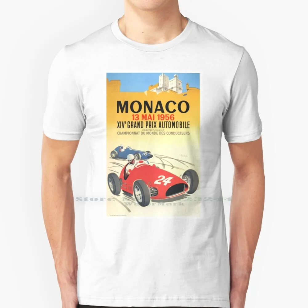 1956 Monaco Grand Prix Automobile Race Poster 100% Cotton T Shirt Grand Prix Affiche Monte Carlo Vintage Racing Vintage Race