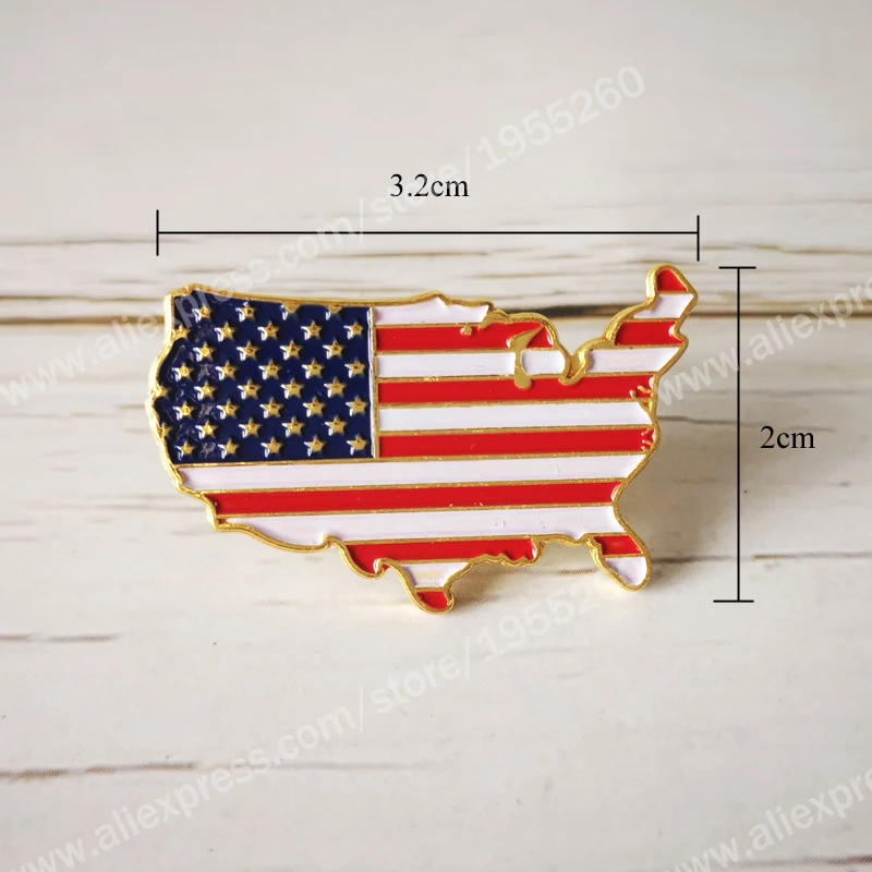 USA America Coutry Shape Map National Flag Lapel Pins Crystal Epoxy Metal Enamel Badge Paint Brooch Souvenir Suit  Personality