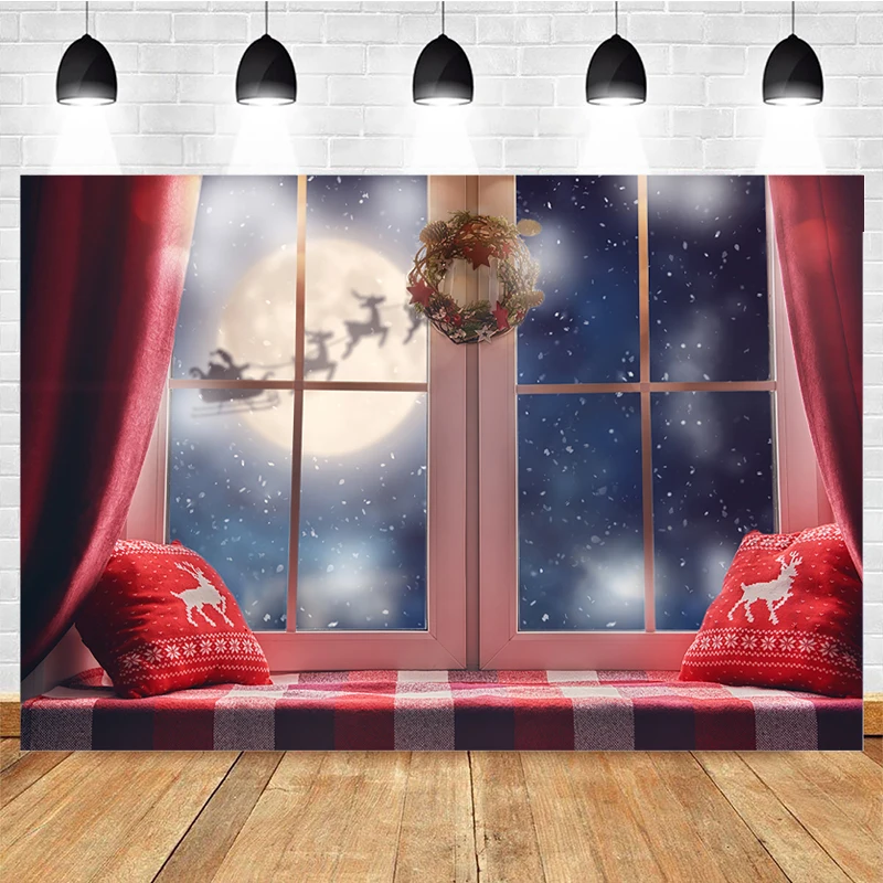Mocsicka Christmas Photography Background Window Santa Claus Decoration Style Child Portrait Photo Backdrops Photography Studio