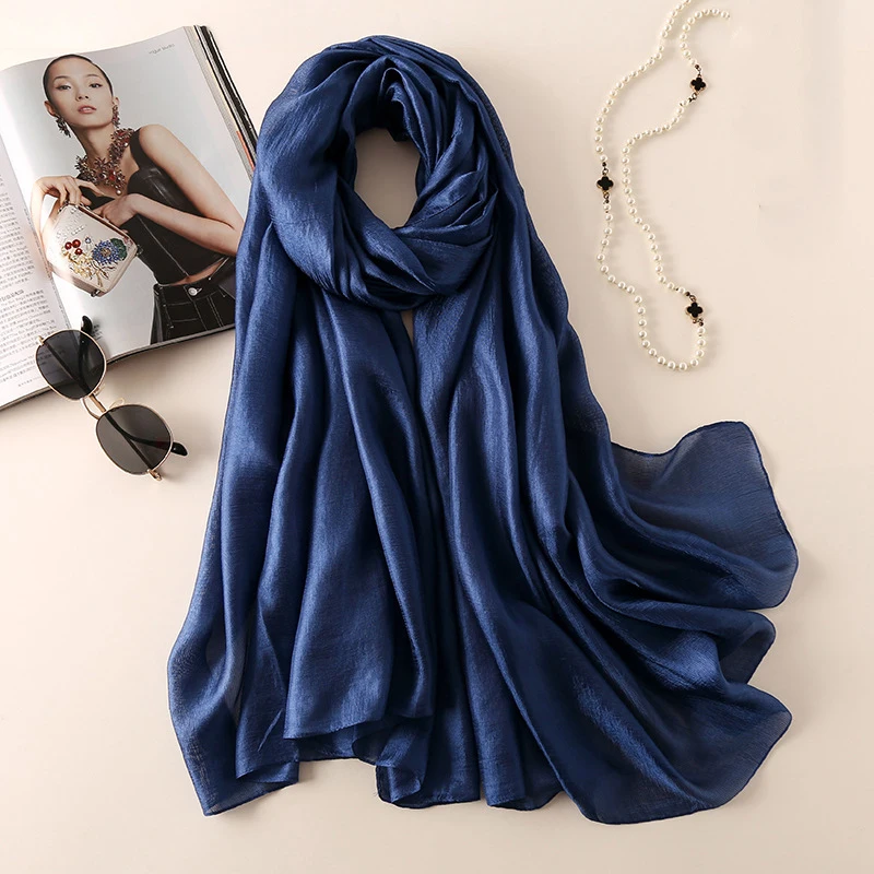 Lenços de seda feminino Hijab, sólido foulard, xales femininos, envoltórios, bandana, lenço de cabeça Hijab, poncho de praia, marca de luxo, 2023