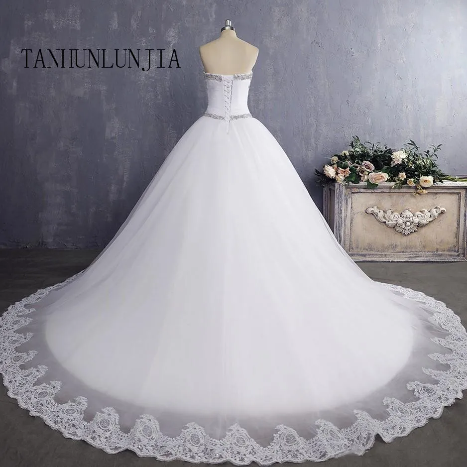 2023 Real Photo A-Line Sweetheart Lace Crystal Beaded Diamond Luxury Formal Wedding Dresses  New Custom Made