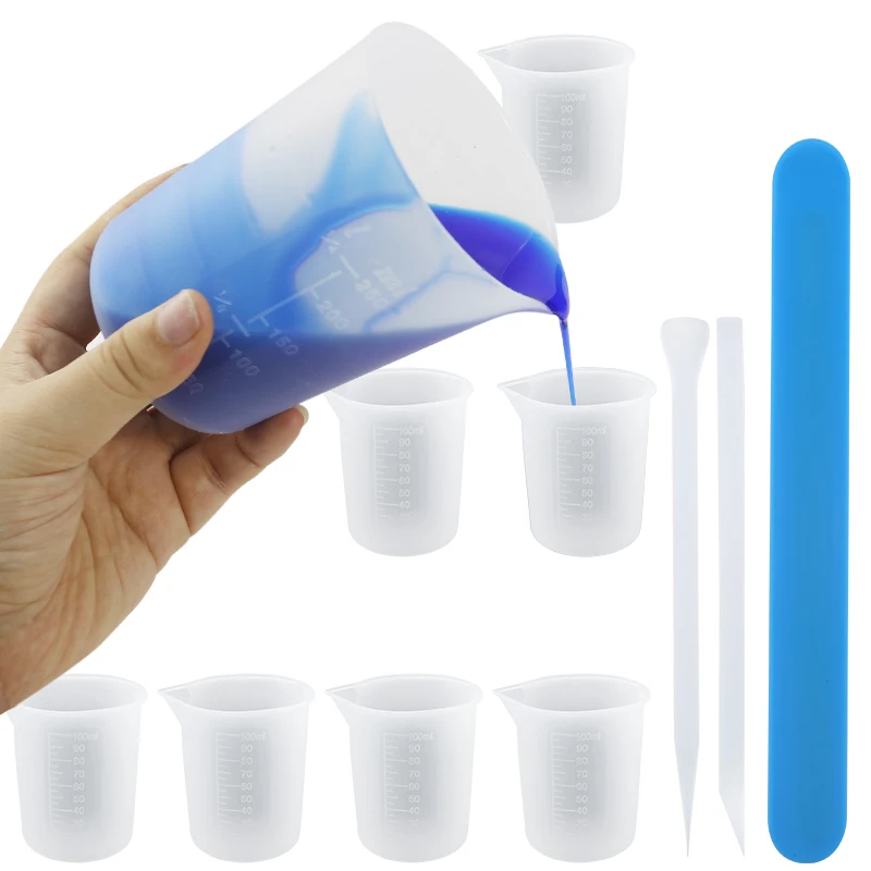 Reusable Silicone Popsicle Sticks Scaled Silicone Cups Mixing Resin Tool Kit for Making DIY Craft, Resin Mixing, Epoxy, Liquid