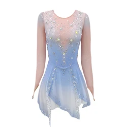 Ice Skating Dress Girls Gradient Spandex Elastane High Elasticity Competition Skating Wear Handmade Jeweled Rhinestones