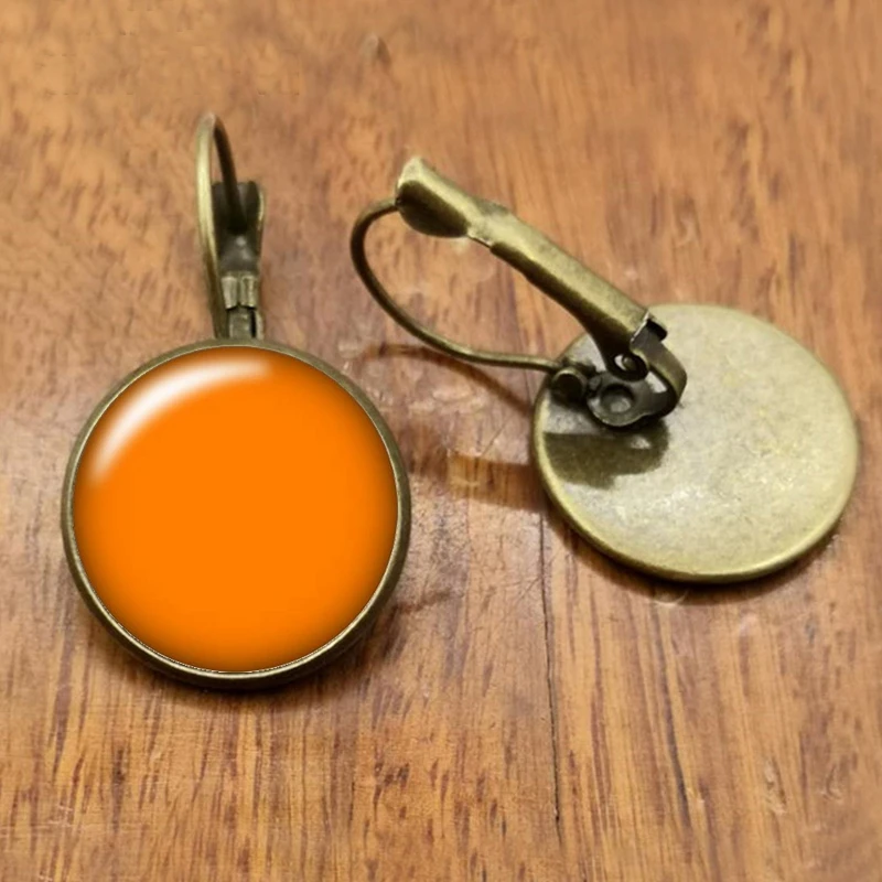 Fashion Beauty Solid Color 16mm Round Photo Glass Convex Earrings