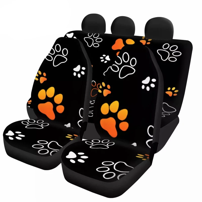 

Cute Dog Paw Print Universal Car Seats Cover Full Set 4 Pieces Front And Back Seat Protector Custom Auto Interior for Woman Men