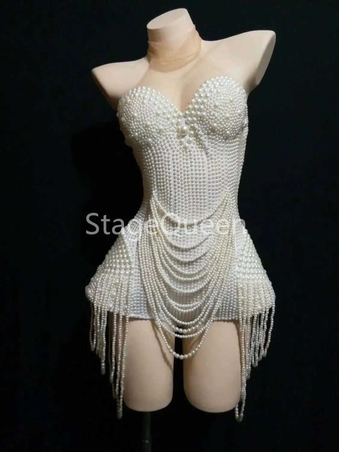 Full Pearls Bodysuit Costume Outfit Female Dancer Performance Leotard Outfit Nightclub Party Sexy Clothing DS DJ Jumpsuit