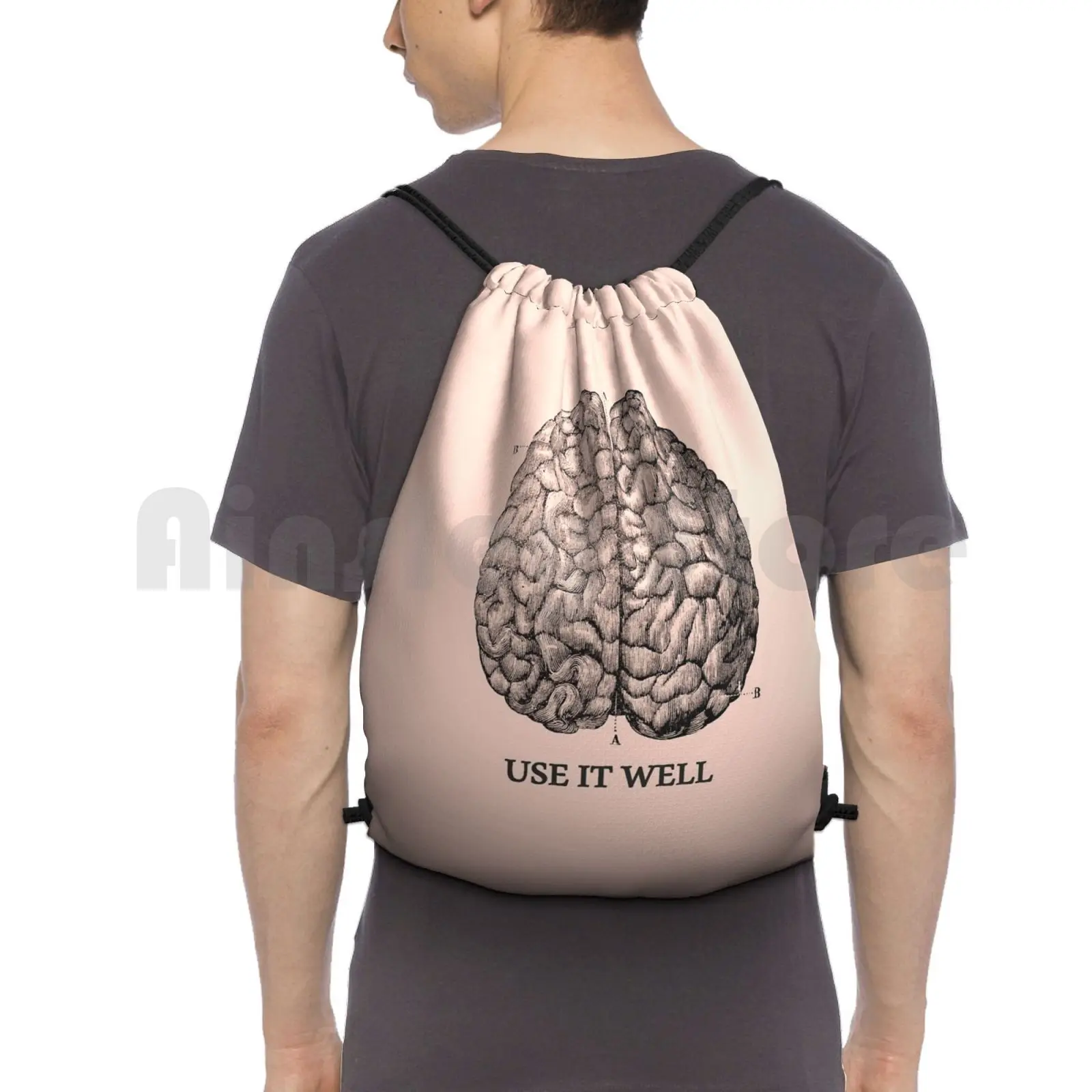 Use It Well-Brain Backpack Drawstring Bags Gym Bag Waterproof Brain Geek Smart Intelligent Anathomy Theory Science