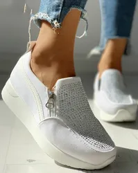 Kobiety Crystal Sneaker wiosna jesień w stylu Casual, na zamek błyskawiczny płaskie buty damskie antypoślizgowe oddychające odkryte buty wulkanizowane kobieta dfg45