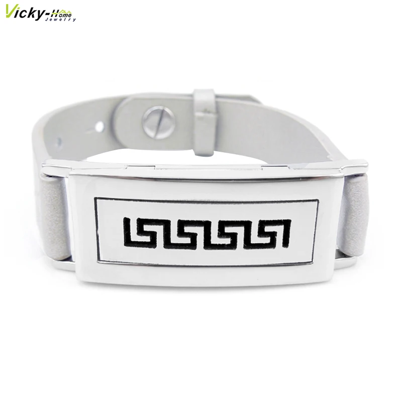 Rectangle Black Genuine Leather Bracelet Stainless Steel Essential Oils Diffuser Locket Aroma Bangle