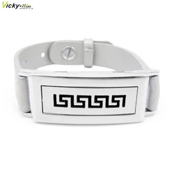 Rectangle Black Genuine Leather Bracelet Stainless Steel Essential Oils Diffuser Locket Aroma Bangle