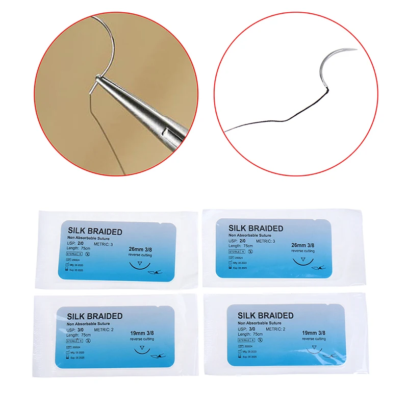 12Pcs Medical Needle Suture Silk Braided Monofilament Thread Suture Practice Kit