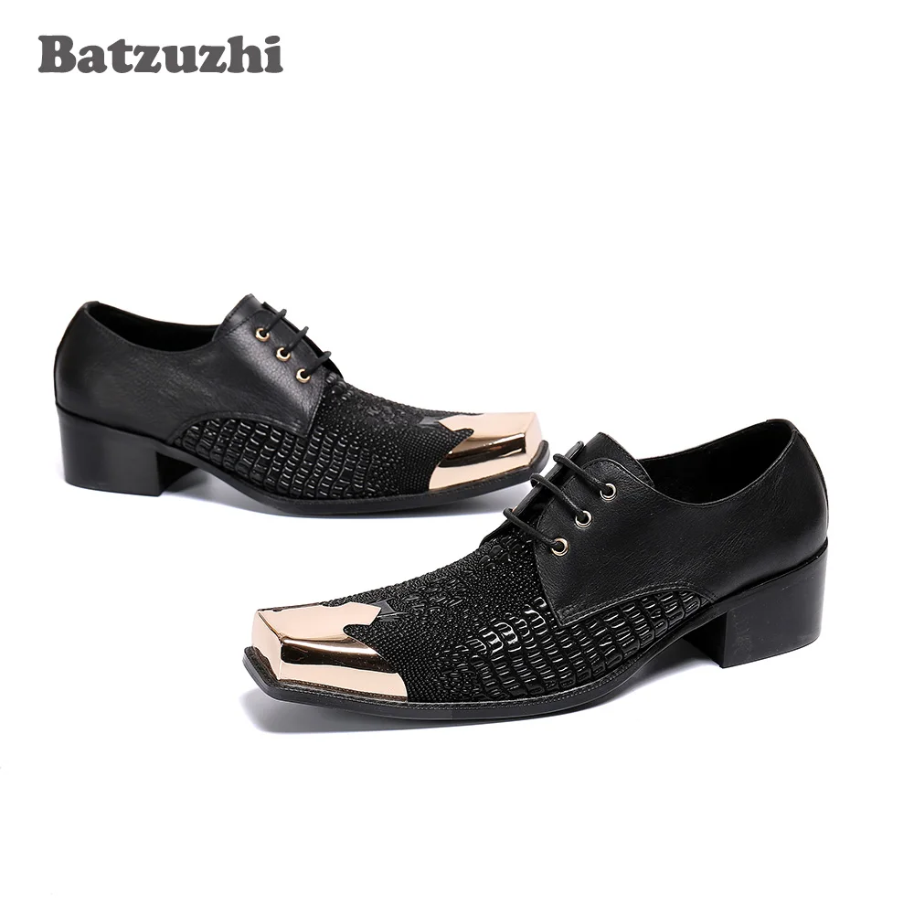 

Batzuzhi Fashion Men Dress Shoes Square Toe Black Genuine Leather Shoes Men Business Leather DRess Shoes, Big Sizes US5-US12