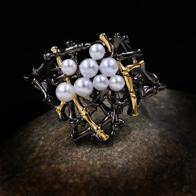 S925 Silver Freshwater Baroque Pearl Ring Female Ins Tide Fashion Japanese Retro Forest Cold Wind Wild Index Finger Ring