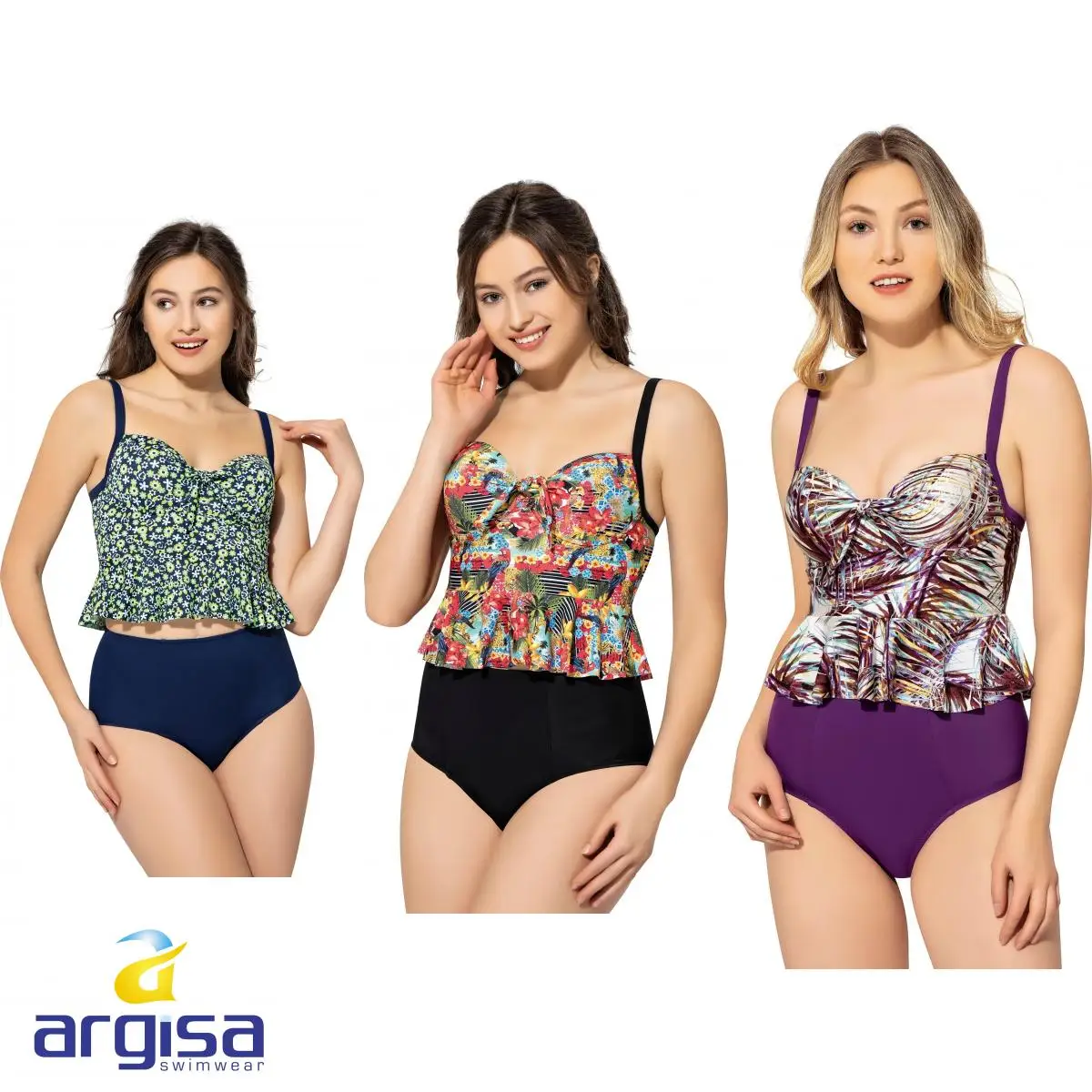 

Argisa 5055 High Waist Patterned Slim Halter Ruffle Tankini 36-42 Turkey Women's Swimwear Fashion Biquini Beachwear Two Piece