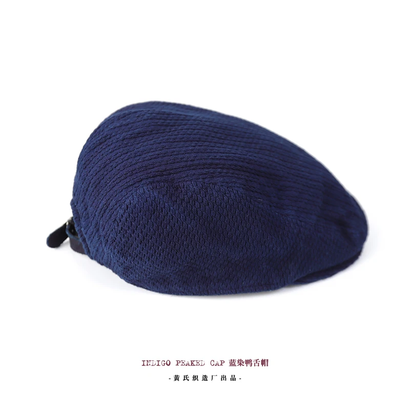 Akkad Kuti Handmade Plant Indigo Dyed High Quality Kendo Fabric Peaked Cap Men\'s British Retro Casual Hat Men Clothing Accessory