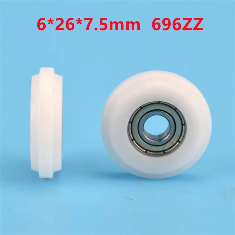 20pcs/100pcs POM 6*26*7.5mm Plastic Coating Pulley 696ZZ Bearing Convex Y-Shaped Groove Guide Wheel 6x26x7.5mm