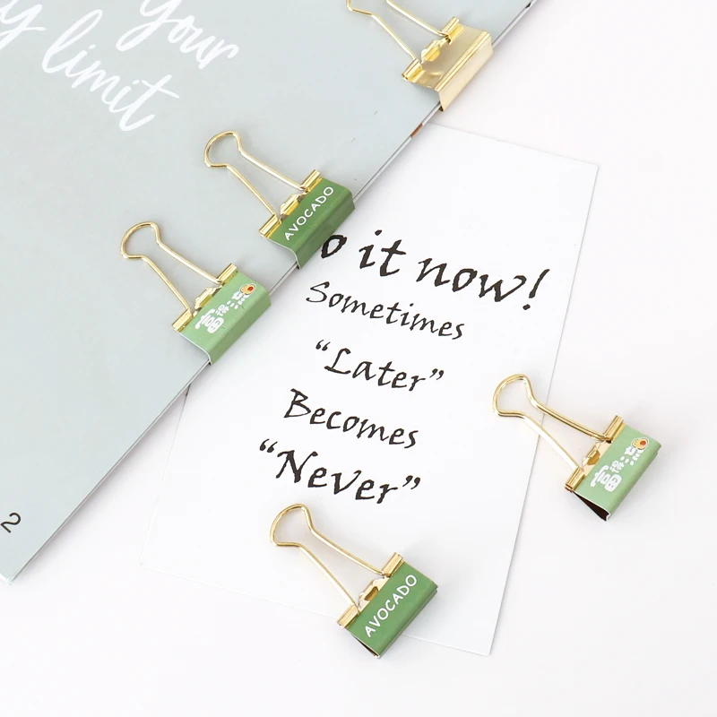 TUTU 6pcs /box Fashion Gold Avocado Season Fruit Binder Clip  Metal Binder Clips Photos Tickets Notes Letter Paper Clip H0327