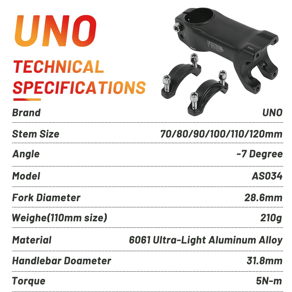 UNO Bike Stem Ultralight Road Bike Stem Fork-7 Derajat 28.6Mm 31.8Mm 70/80/90/100/110/120Mm Mountain MTB Bike Kalloy