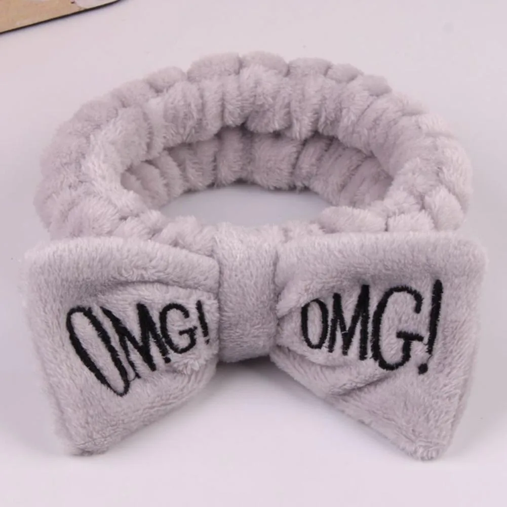 Women Headband OMG Letter Coral Fleece Hairband Wash Face Bow Hairband Women Girl Elastic Soft Turban Headwear Hair Accessories