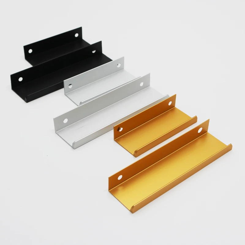 Gold Black Hidden Cabinet Pulls Aluminum Alloy Kitchen Cupboard Handles Drawer Knobs Furniture Handle Bedroom Hardware
