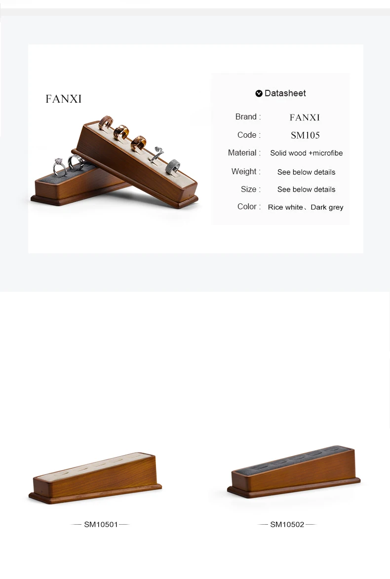 Oirlv 5 Grids Solid Wooden Ring Display Stand with Microfiber Jewelry Organizer Rack for Women and Men