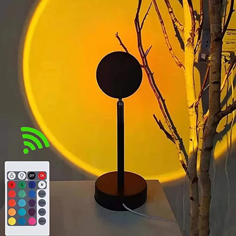 

Projection Sunset Table Lamp Remote Control RGB Colorful Table 16 Colors Atmosphere Table Lamp Night Stand Lamp for Bedroom