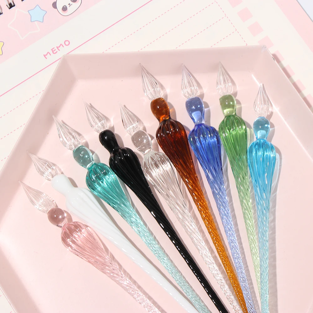 Filling Ink Fountain Pens Glass Lampwork Pen with 3D Flower inside Crystal Penholder Plunging Calligraphy Pen