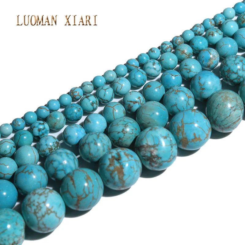 Fine Natural Turquoises Round Natural Stone Beads For jewelry Making DIY Bracelet Necklace 4/6/8/10/12mm Strand 15.5''