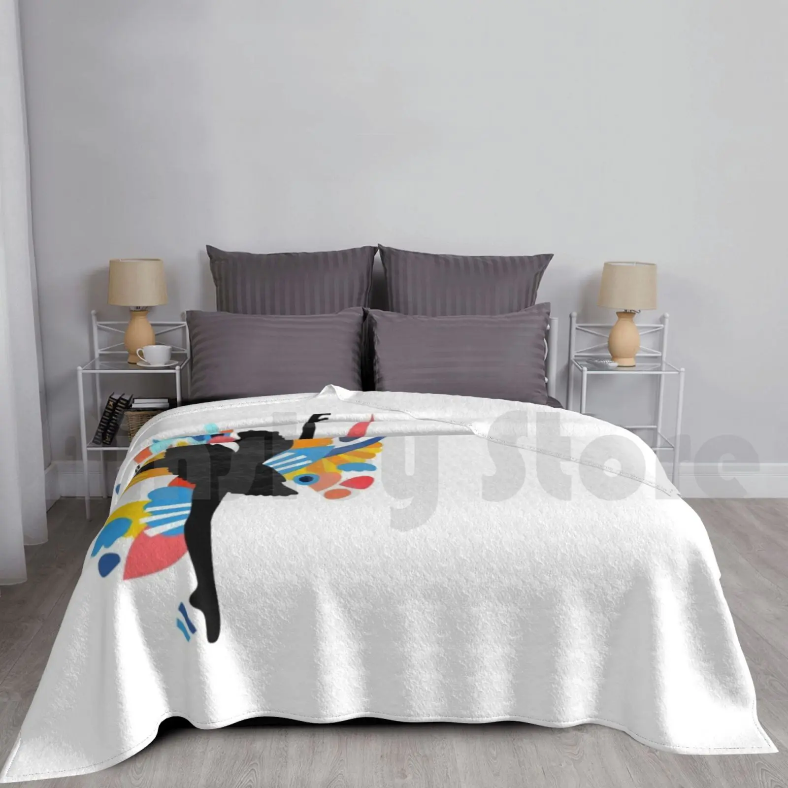 Colorful Dancing Ballerina Silhouette Blanket Fashion Custom Black White Brushes Abstract Party Rainbow