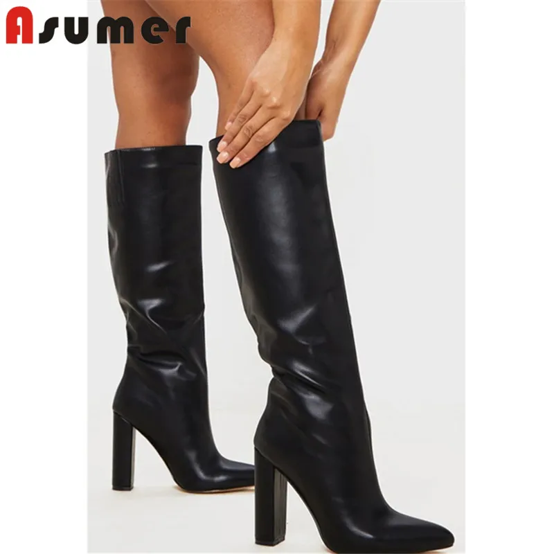 Asumer 2021 European Style knee high boots women high heel party shoes Stone pattern autumn winter long boots woman black