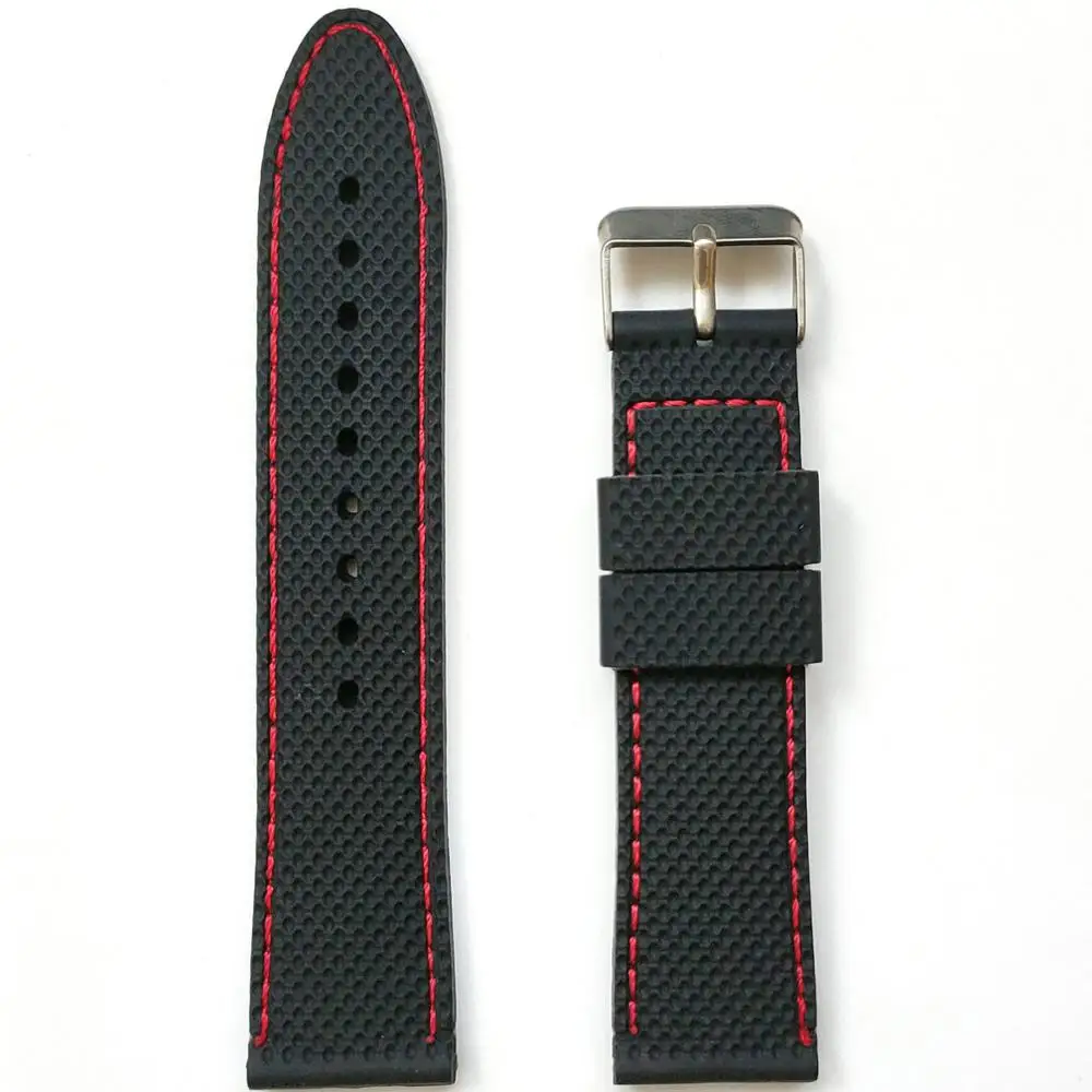 18mm 20mm 22mm 24mm Stitching Silicone Rubber Watch Band Soft Black Contrast Stitched Strap for Fashion Casual Watches