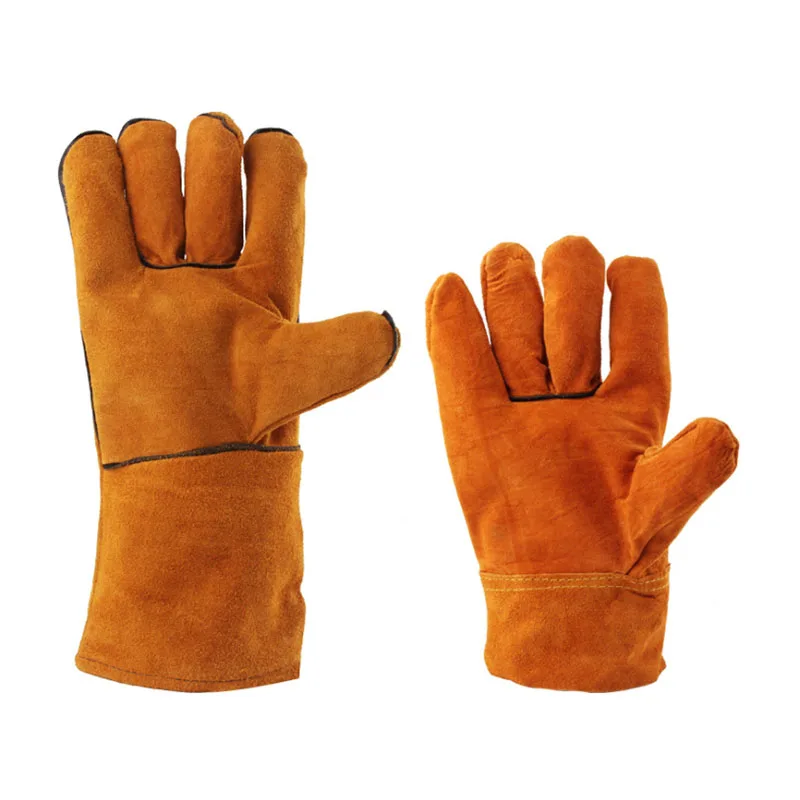 Welding gloves with heat-resistant short section leather for electric welders, scald and wear-resistant cowhide welding