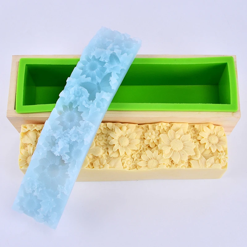 Boowan Nicole Soap Mold Flexible Silicone Liner Mould with Wooden Box and Embossed Mat DIY Handmade Soap Making Supplies