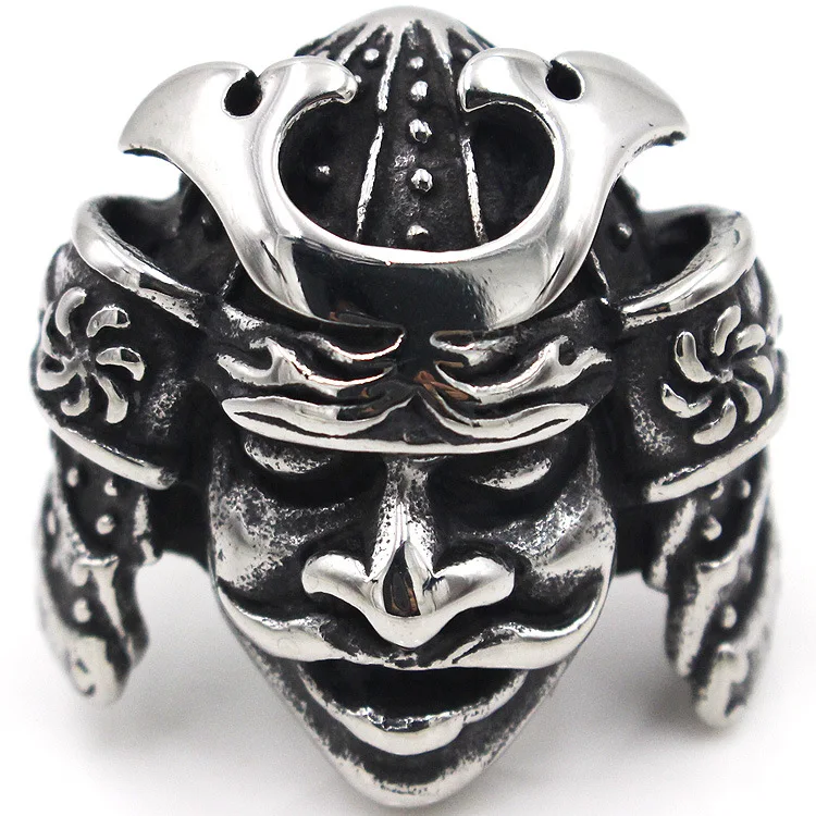 

Bxzyrt Vintage Men Warrior Punk Rings Stainless Steel Men Rings Japanese Bushido Samurai Helmet Warrior Gothic Rings Jewelry